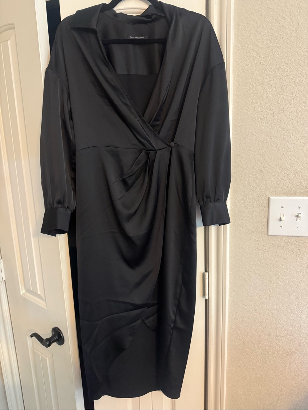 Banana Republic Black Satin Midi Wrap Dress